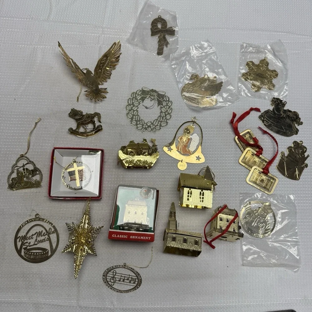23 Vintage Gold Tone Christmas Ornaments‎ Some 3d Flat House 1 24kt Gold Plate